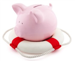 piggy bank on liferaft