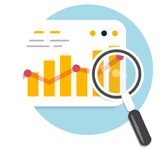 Stock chart with a magnifying glass